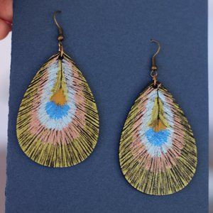Peacock Feather Light hand painted earrings